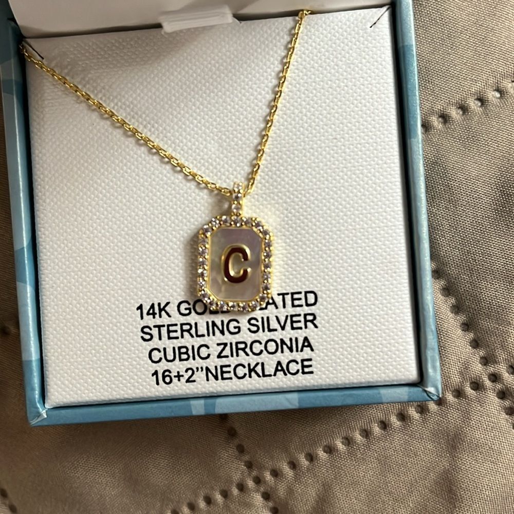 Gold Plated Sterling Silver Necklace with Initial C Pendant - Picture 4 of 5